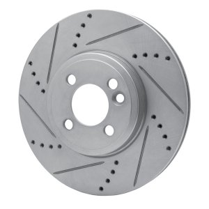 Mini Cooper Brake Rotor (1) - Front Left - R1 Concepts - Drilled & Slotted - Silver - `07-`15